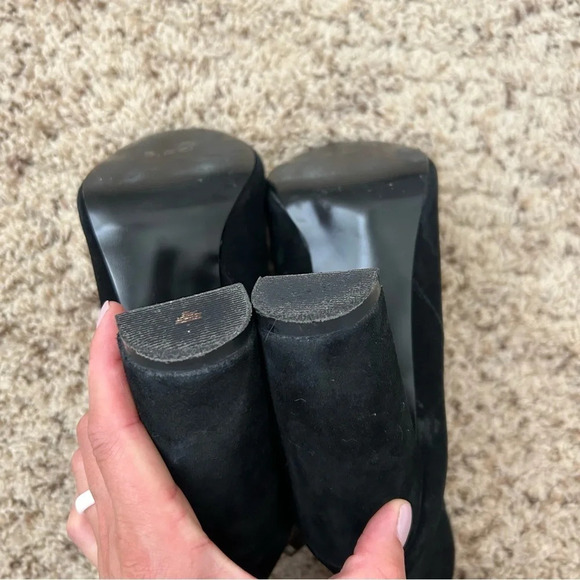 Steve Madden Mannzo Suede High Heel Open Toe Black Bootie Size 6 - Picture 10 of 11